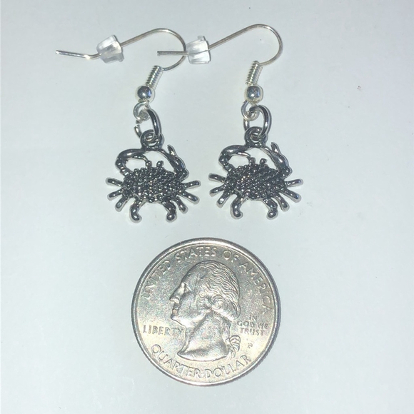 Silver Tone Dainty Dangling Crab Boho Pierced Earrings - Picture 3 of 5